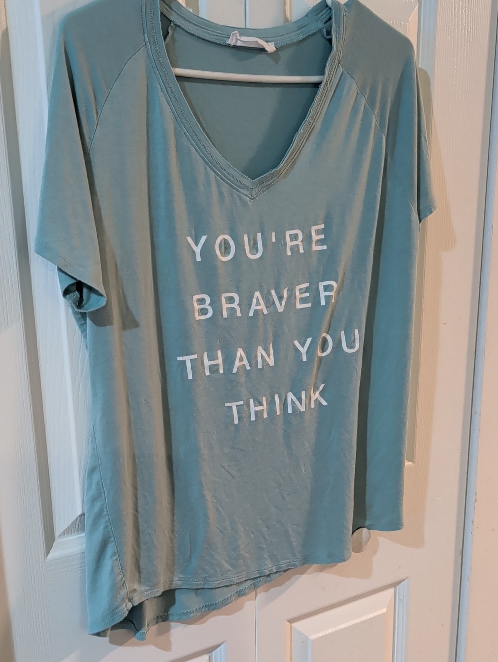 Casual Women's V‑Neck Tee - You're Braver Than You Think, Sage